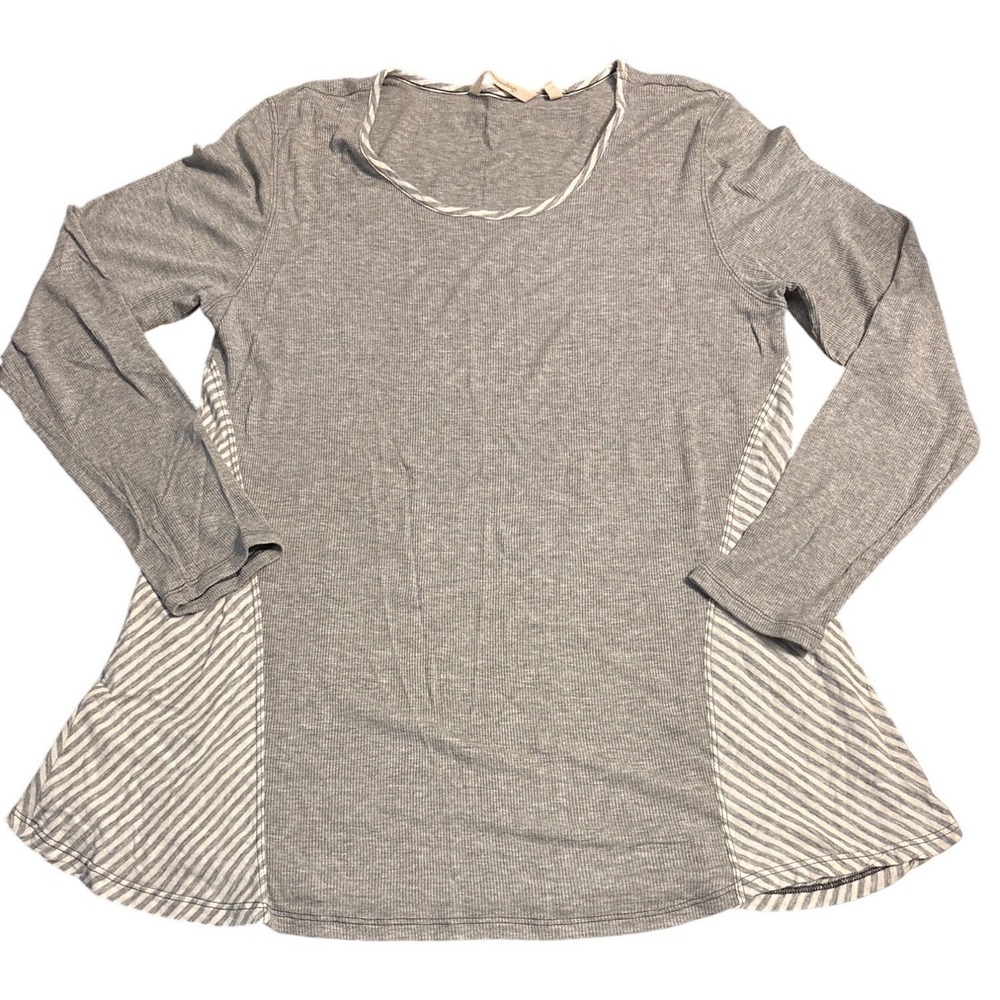 Soft Surroundings Gray & White Striped Contrast Tunic Top Long Sleeve XL